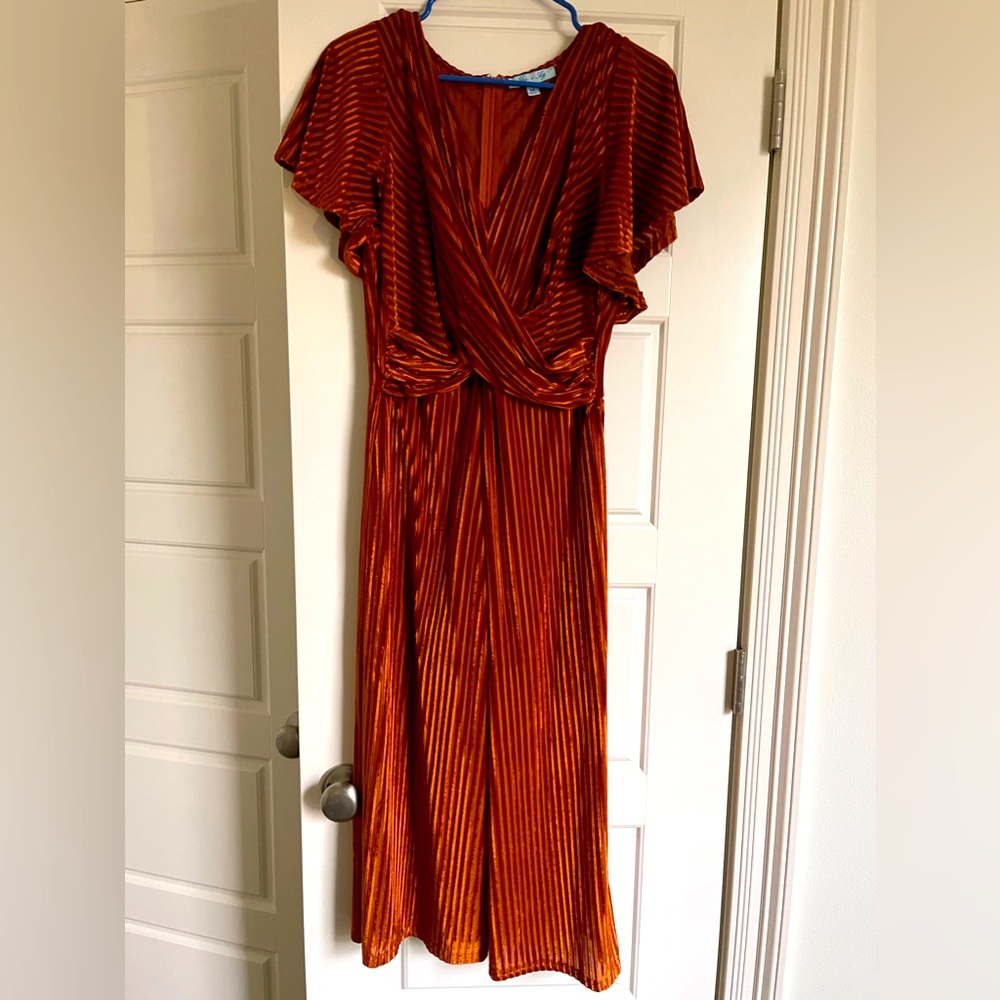Burnt orange velvet jumpsuit